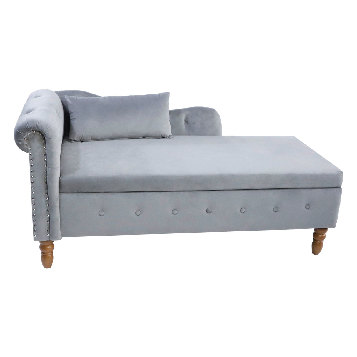 Chaise Lounge Indoor, Velvet Lounge Chair For Bedroom With Storage & Pillow, Modern Upholstered Rolled Arm Chase Lounge For Sleeping With Nailhead Trim For Living Room Bedroom Office