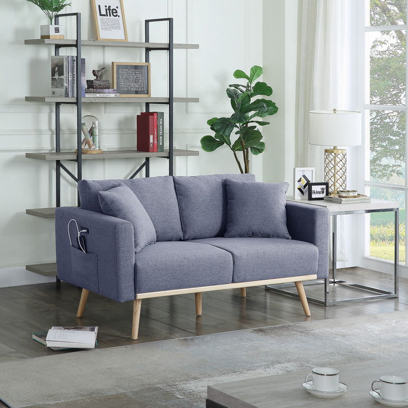 Easton - Fabric Loveseat With USB Charging Ports Pockets And Pillows