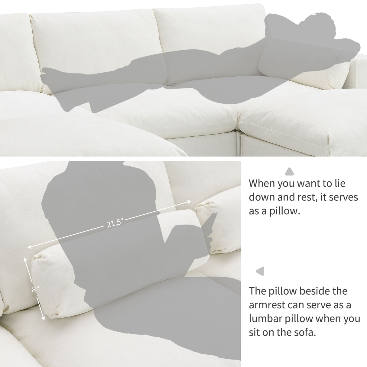 Modular Sectional With Storage Pockets, 5 Seat U Shaped Couch Set With Pillows, Free Combination Modern Cloud Sofa With 2 Movable Ottoman