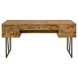 Rustic Industrial Charm Writing Desk With 4 Drawers And Open Shelf