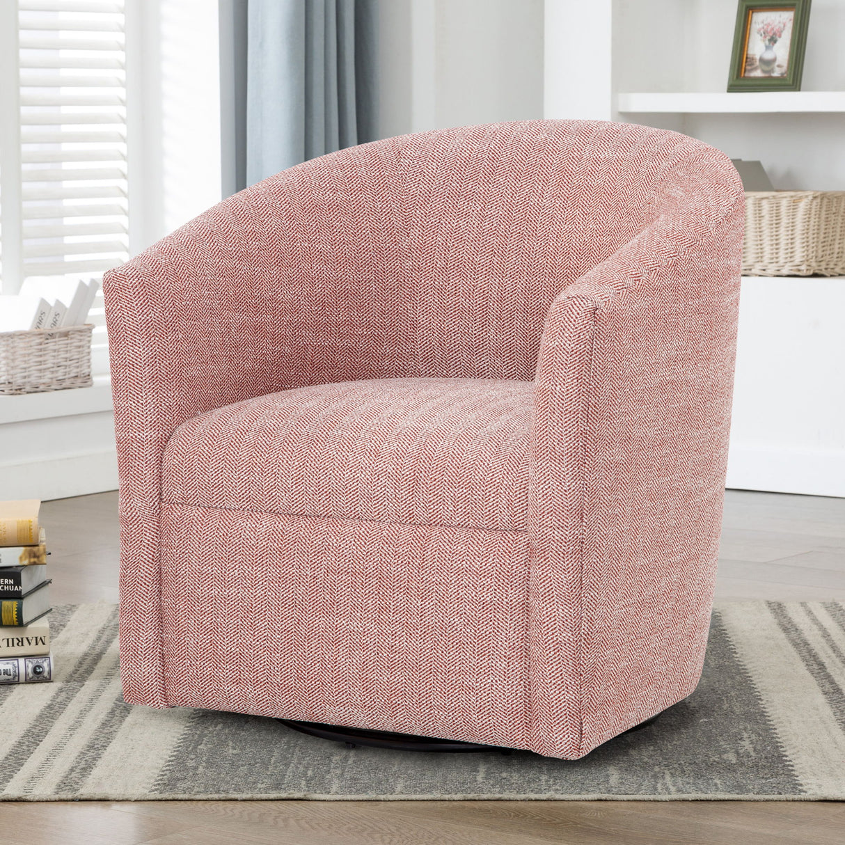 Lainey Henna - Swivel Barrel Chair Polyester Fabric - Red