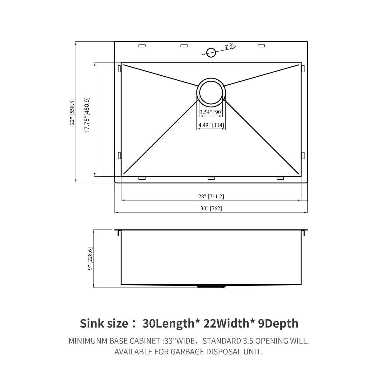 Drop In Kitchen Sink, 16 Gauge Stainless Steel, Topmount