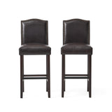 Bar Stools (Set of 2), Upholstered Barstools Armless, Rubber Wood Leg - Brown