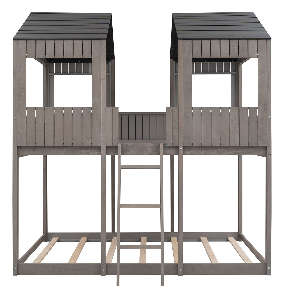Bunk Bed With Roof, Window, Guardrail, Ladder
