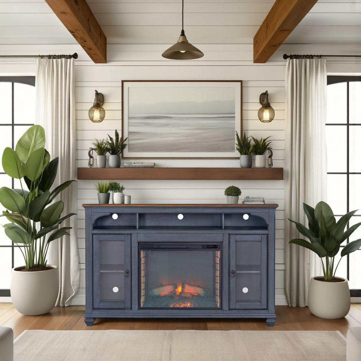Americana - 66 In Fireplace TV Stand For TVs Up To 80" - Blue