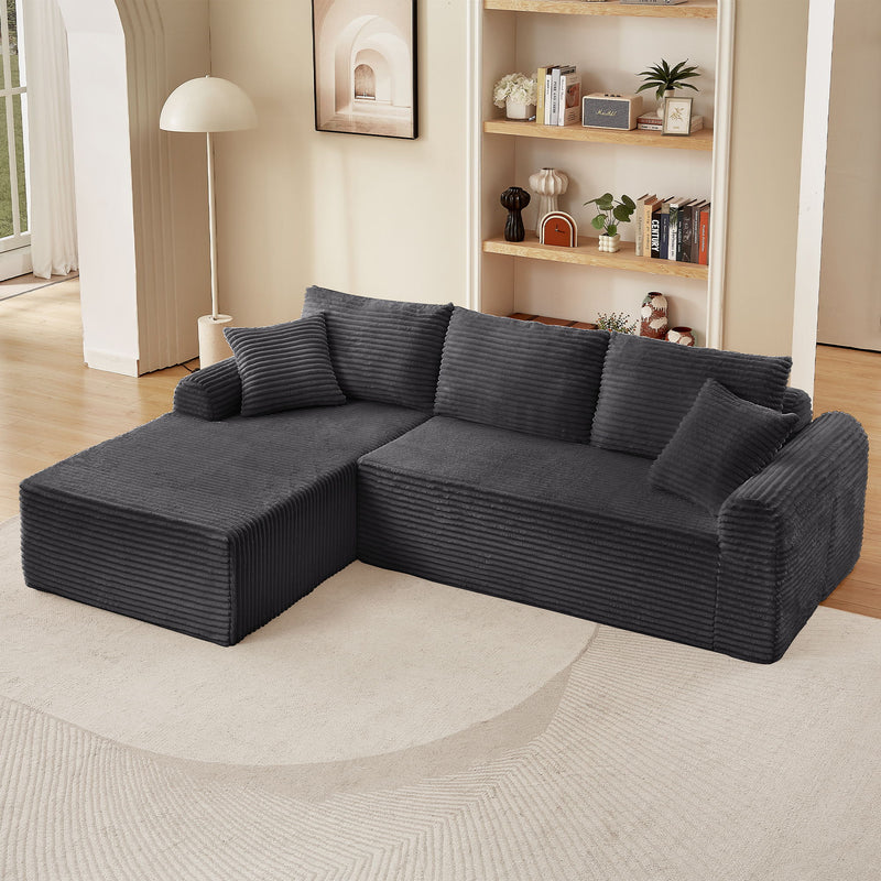Modular Sectional With Arched Armrests, Includes 3 Back Cushions & 2 Throw Pillows