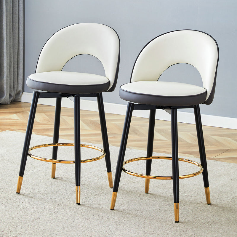 Upholstered Rotatable Bar Chair With Metal Legs For Dining Room