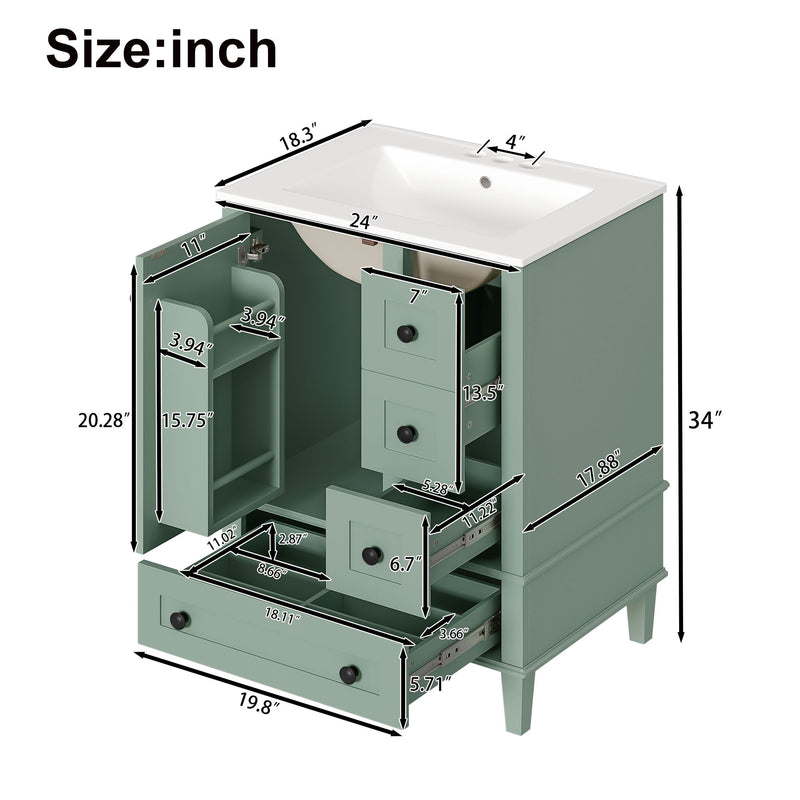 Bathroom Vanity With Integrated Basin, Soft Close Drawers, Door Mounted Double Layer Shelf