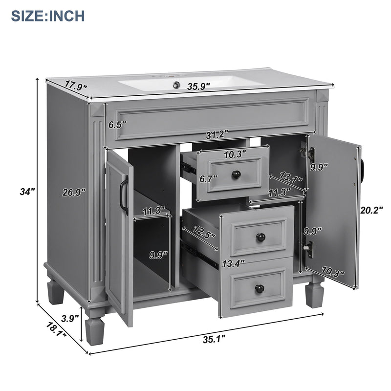 Bathroom Vanity With Top Sink, Mirror Cabinet, 2 Soft Closing Doors & 2 Drawers