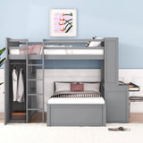 Loft Bed With A Twin Size Standalone Bed, Shelves, Desk, And Wardrobe