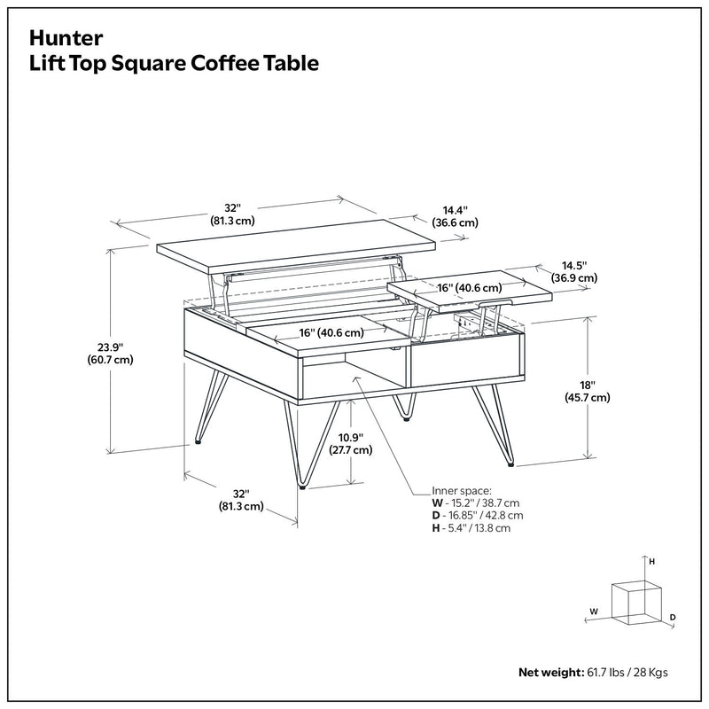 Hunter - Handcrafted Lift Top Coffee Table