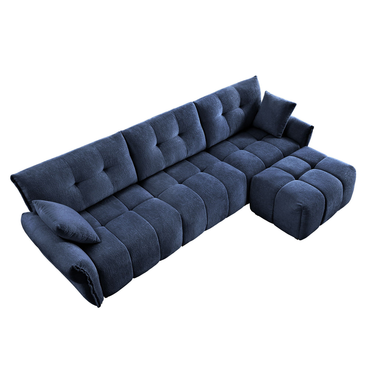 Elegant Sofa Set With Ottoman And Pillows, Textured Chenille, High Resilience Cushions