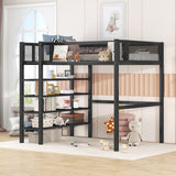 Loft Bed With 4 Tier Shelves And Storage