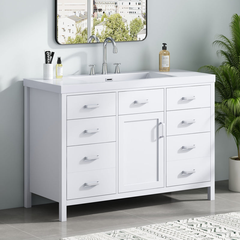 47.25" Modern Bathroom Vanity With Sink, Soft Close Single Door & 6 Drawers - White