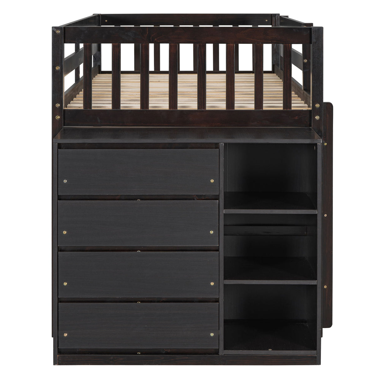 Twin Over Twin Classic Bunk Bed With 4 Drawers And 3 Shelves - Espresso