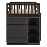 Twin Over Twin Classic Bunk Bed With 4 Drawers And 3 Shelves - Espresso