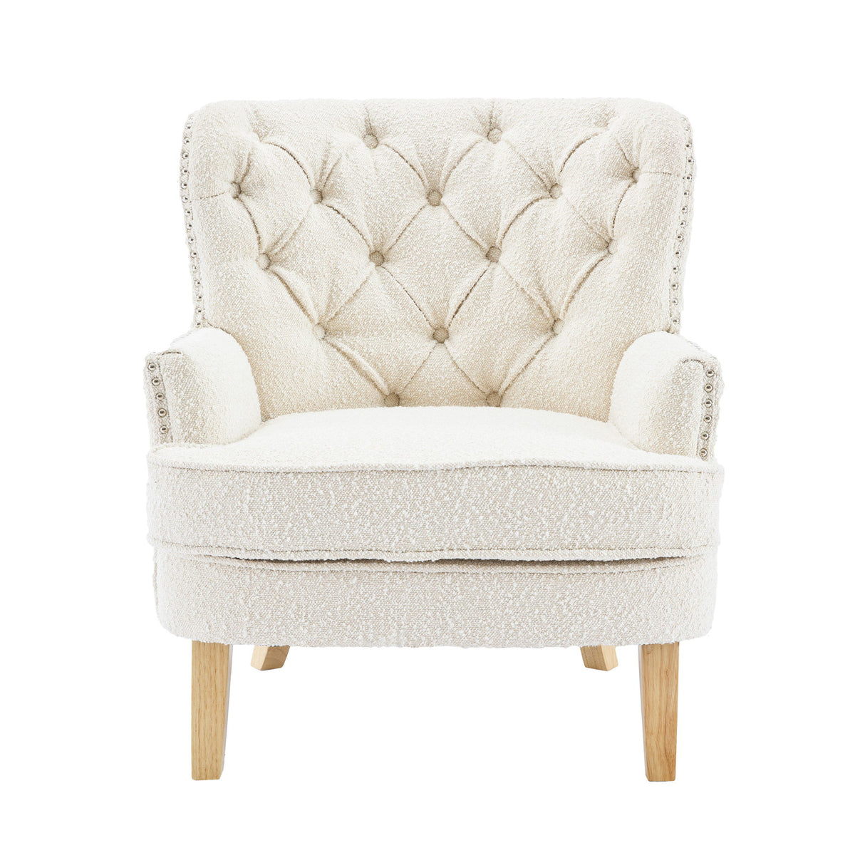 Vintage Style Club Chair, Granular Plush Fabric, Rubber Wood Legs - Almond
