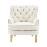 Vintage Style Club Chair, Granular Plush Fabric, Rubber Wood Legs - Almond