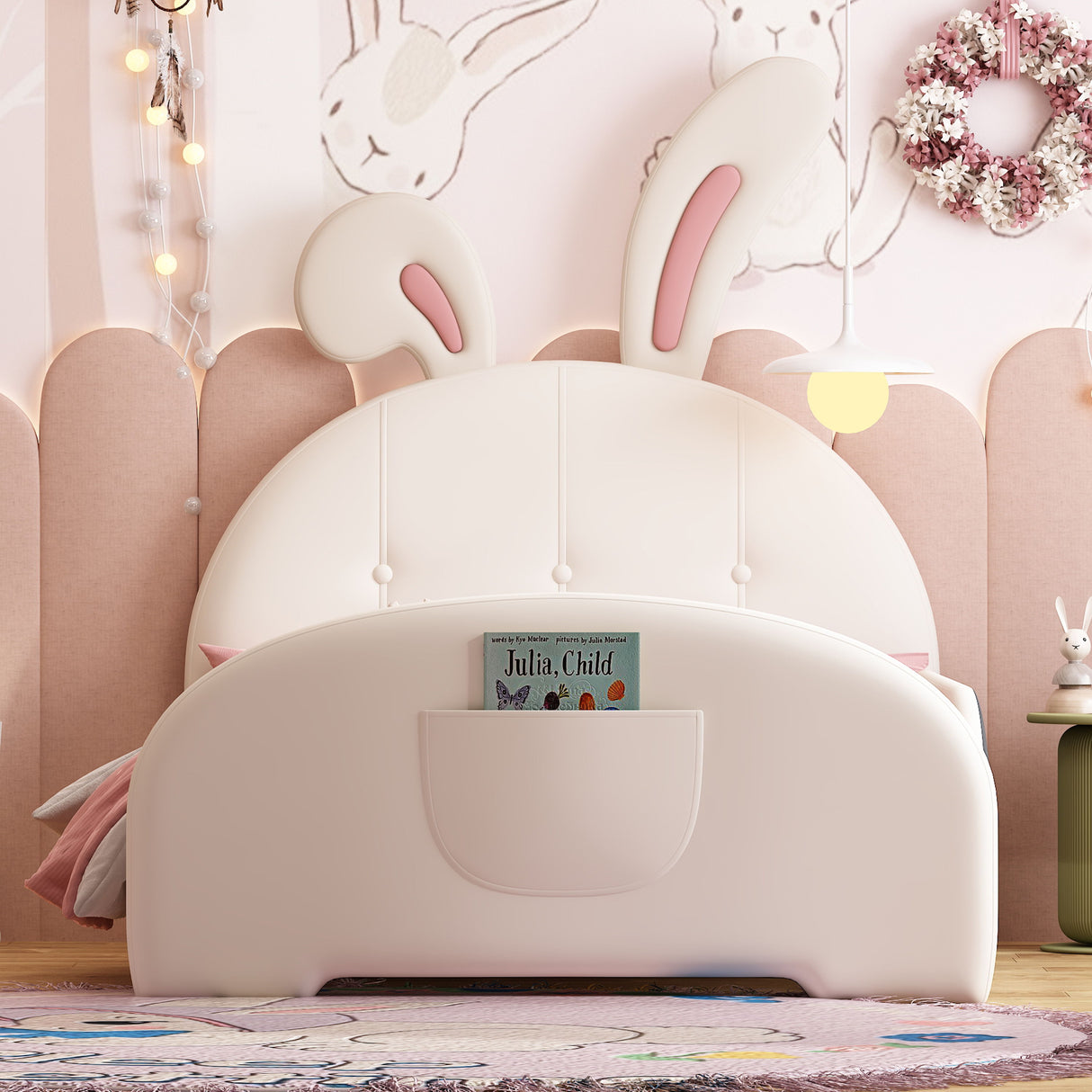 Upholstered Rabbit-Shape Princess Bed With Headboard And Footboard