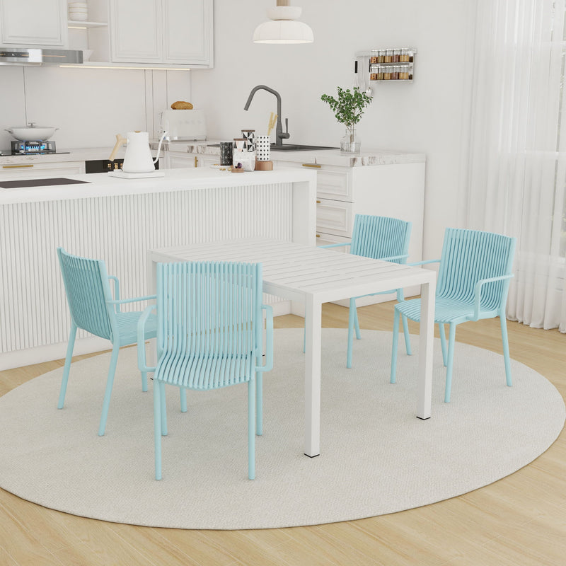 4 Modern Stackable Armchair Matched With Long Table