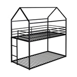 House Bunk Bed Metal Bed Frame Built-In Ladder, No Box Spring Needed