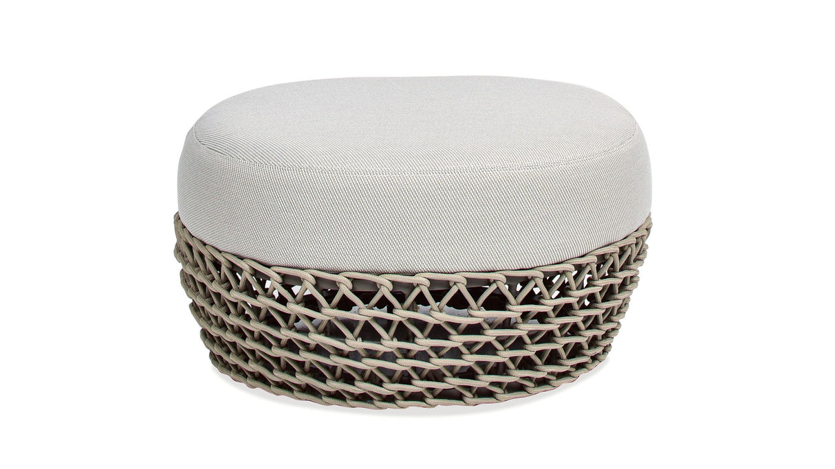 Willow - Round Upholstered Patio Ottoman - Beige