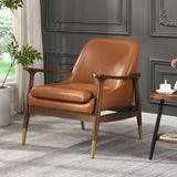 Mid - Century Accent Chair With Cushioned Seat, Brass Tipped Legs