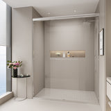 Double Sliding Shower Door, Semi-Frameless Bypass Bathroom Sliding Door With 1/4" (6 Mm) Tempered Glass For Walk-In Shower