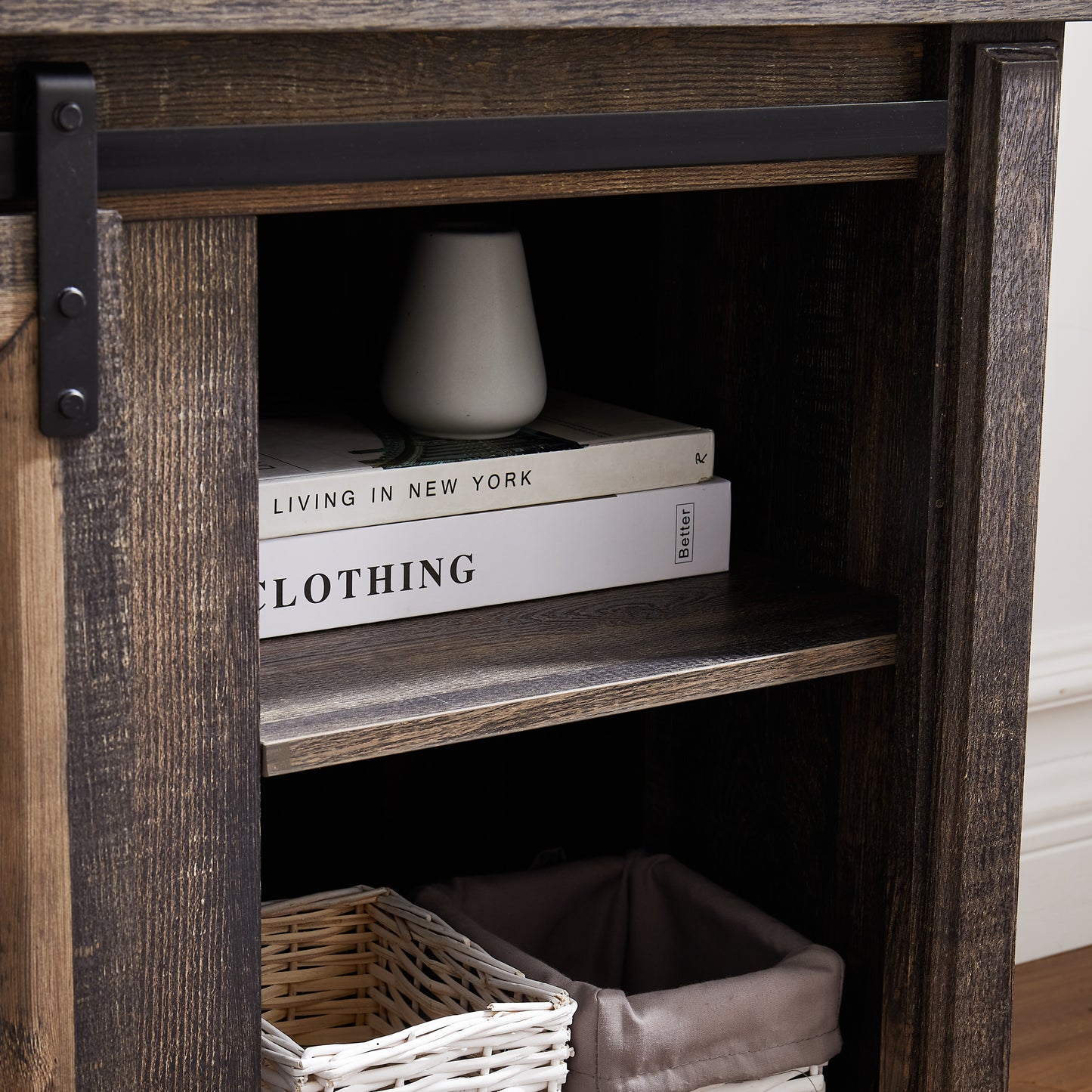 Media Console Table with Storage Cabinet, Mid Century style Entertainment TV Table, Multipurpose Sliding Door TV Cabinet  Large Storage Space, 58.11"W*15.79"D*32.36"H Antique brown