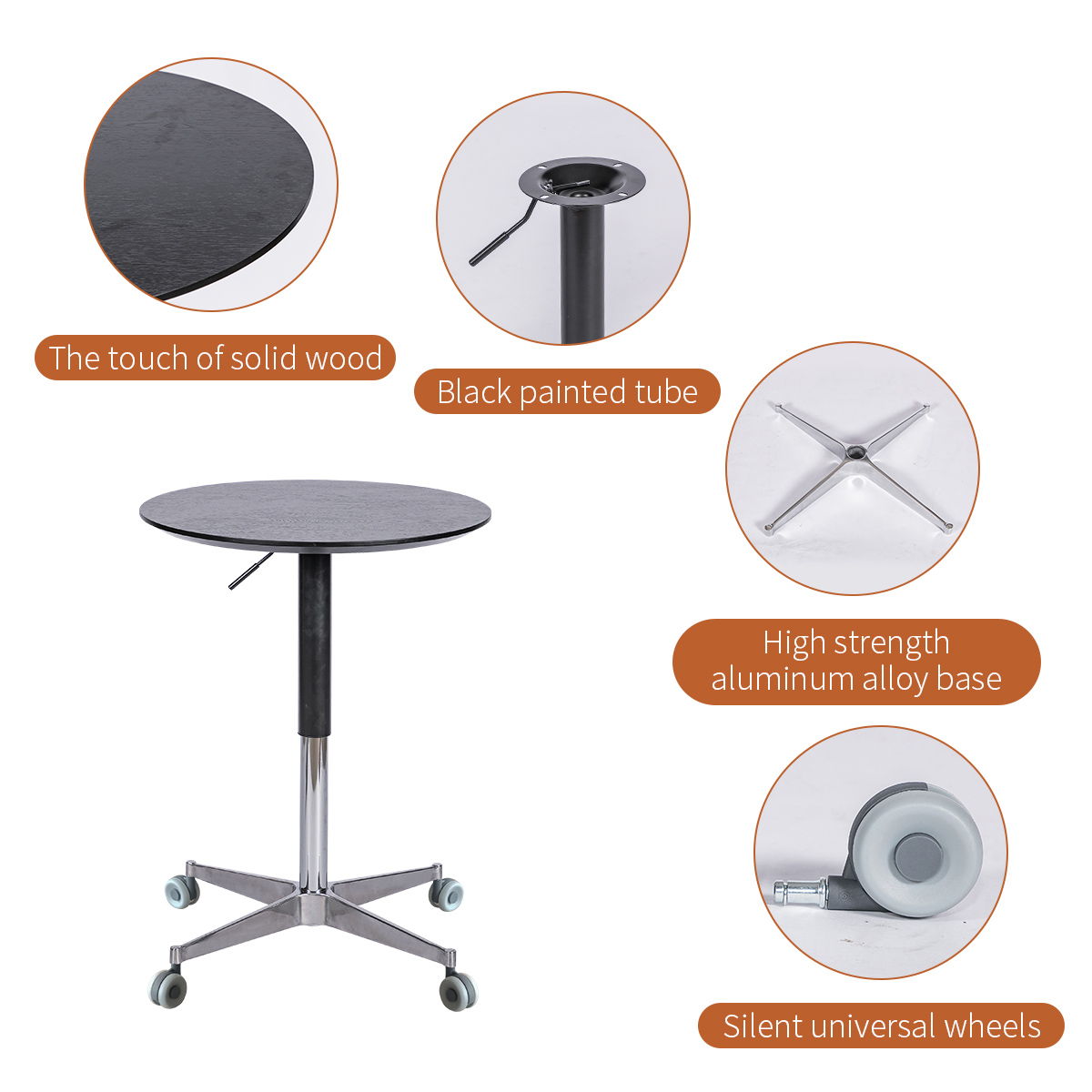 Movable, Adjustable, 360 Swivel Table With Star Base