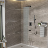 Wall Mounted Square Shower System With Waterfall Tub Spout, 12" Rainfall Shower Head And Handheld Shower - Matte Black