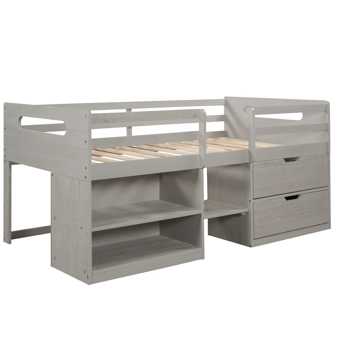 Loft Bed With Two Shelves And Two Drawers