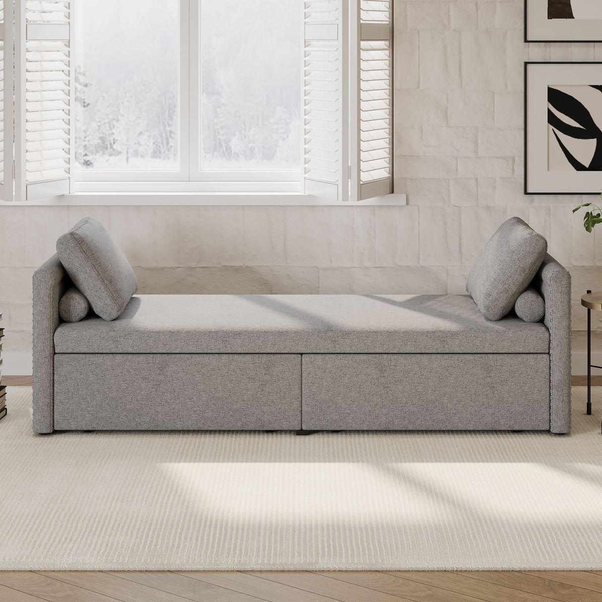 Modern Upholstered Chaise Lounger Daybed With Pillows Small Single Daybed, No Mattress Needed