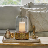 Boho Handcrafted Mango Wood Hurricane Candle Holder With Tempered Glass And Metal Accents - Brown