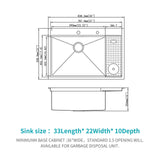 Single Bowl Workstation Kitchen Sink With Cup Washer 16 Gauge Stainless Steel - Black / Gray