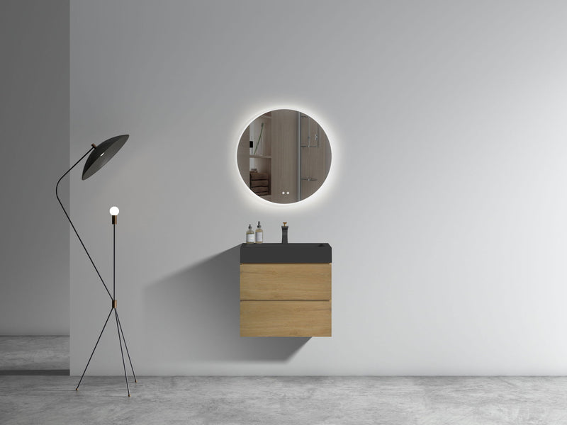 Alice - Natural Oak Bathroom Vanity With Sink, Large Storage Wall Mounted Floating Bathroom Vanity For Modern Bathroom, One-Piece Sink Basin Without Drain