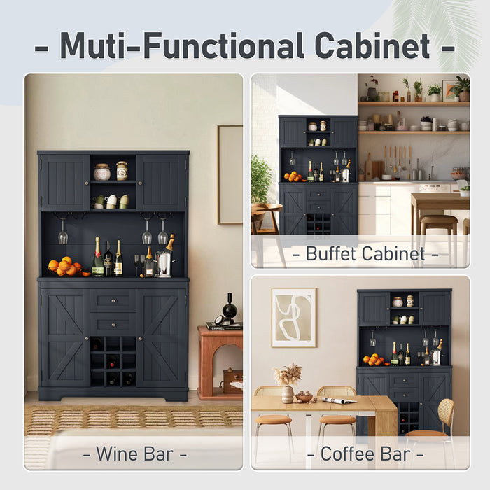 Coffee Bar Cabinet Kitchen Cabinet with Storage, Farmhouse Wine Cabinet with Drawers shelves and cabinets, Buffet Cabinet Wine & Glass Racks for Dining Room, Kitchen, Dark Blue