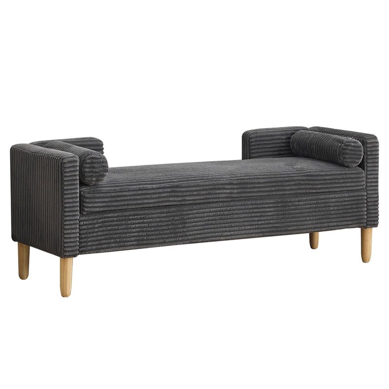 Wide Storage Soft Bench With Armrests, Backrest And Two Bolster Pillows