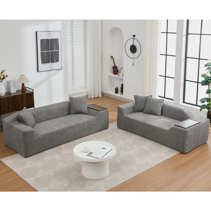 [NEW ARRIVED] [VIDEO PROVIDED]2 Piece Boucle Cloud Sofa Set, Upholstered Sofa Set, Modern 3 Seater and 2 Seater Sofa with MDF End Table for Living Room ,Apartment,3+2 couch,Boucle,Dark Gray