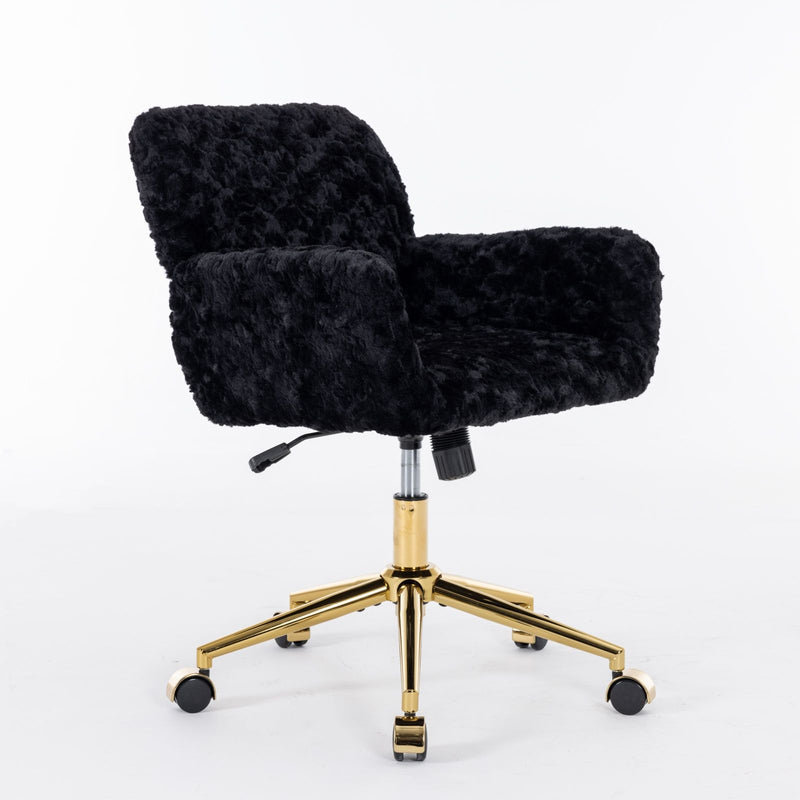 Office Chair, Artificial Rabbit Hair Home Office Chair With Metal Base, Adjustable Desk Chair Swivel Office Chair, Vanity Chair