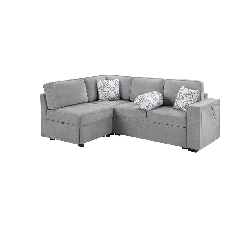 Convertible Sectional L-Shaped Sofa With Dual Pull-Out Sleepers, Flip-Top Table, USB Ports, Cup Holder & Storage