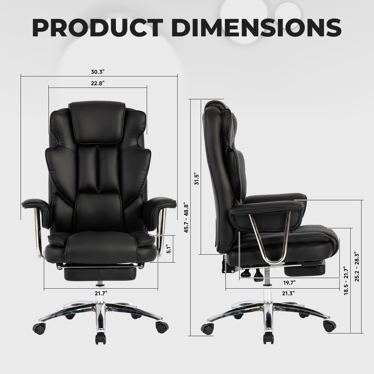 Office Chair, Big and Tall Executive Office Chair with Footrest, Leather Computer Chair, Ergonomic Reclining Chair High Back, Large Home Office Chair (Black)