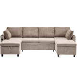Sectional Sofa Bed With Pull Out Sleeper, USB Ports, Cup Holders