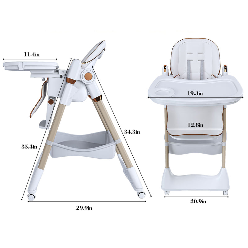 Adjustable Baby High Chair 0-6 Years, Portable Infant Feeding Seat With Safety Belt, Silent Lockable Wheels