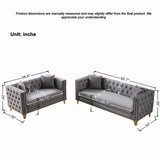 3 And 2 Seater Deep Seat Sofa With Button Nailhead, Square Arm Couches, Furniture For Living Room - Gray