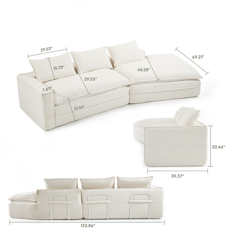 Modern Minimalist Modular Sectional Sofa With Deep Seats And Right Facing Chaise