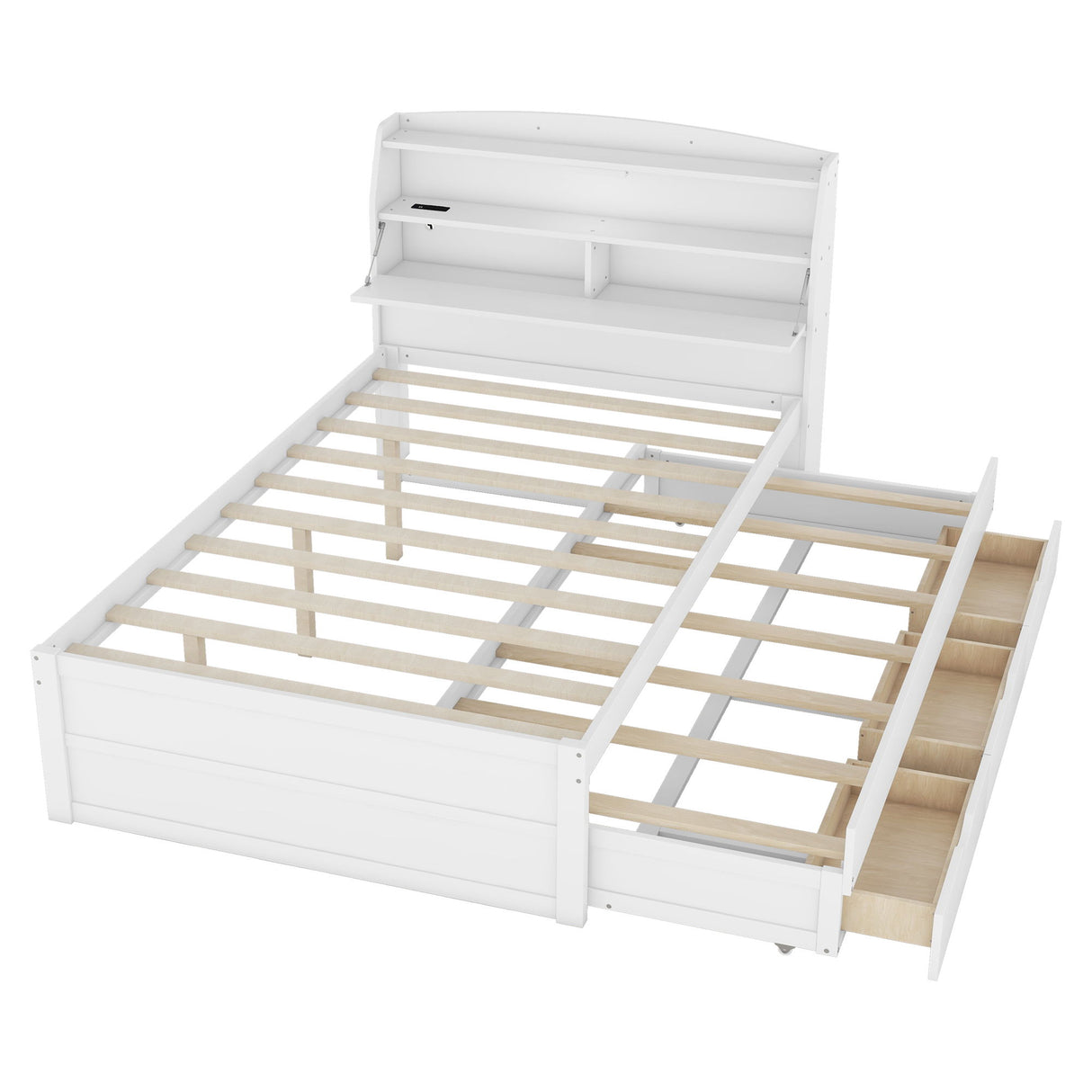 LED Platform Bed With Trundle With Storage Headboard With Drawers