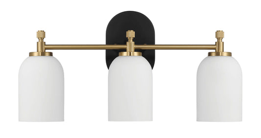 Meadows - 3 Lights Vanity Brush Bathroom Wall Light For Bathroom Over Mirror - Black / Gold / White