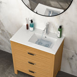 Rectangular Single Vanity Top With 1 Faucet Hole And Overflow, 32" X 18", Spacious Left Countertop For Storage - White