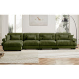 Modern Sectional Sofa With Ottoman, Round Bolster Armrests, Waist And Throw Pillows